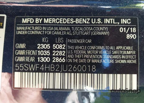 2018 Mercedes-Benz C 350E из США, поврежденный, VIN 55SWF4HB2JU260018